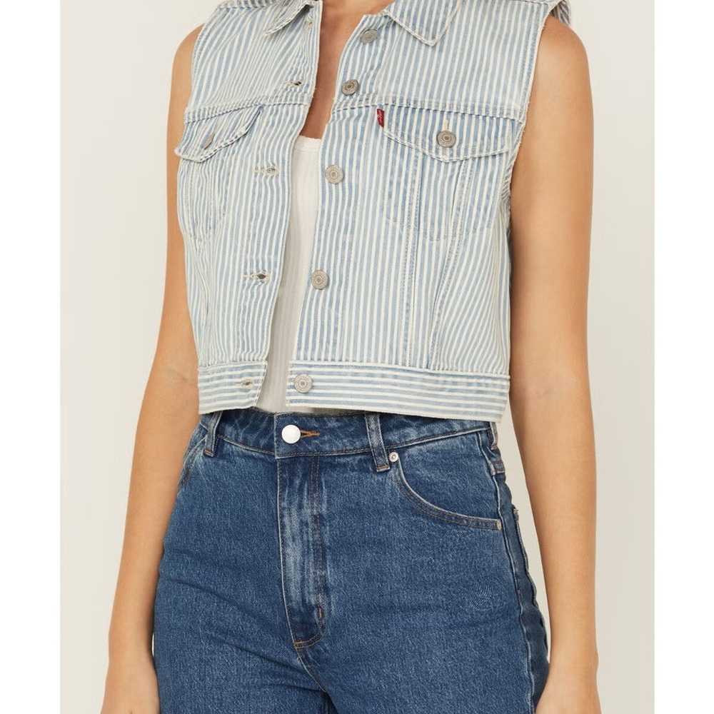 NWT LEVI'S Pin Stripe Button Front Women's Denim Jean Vest 90s Y2K 100% Cotton